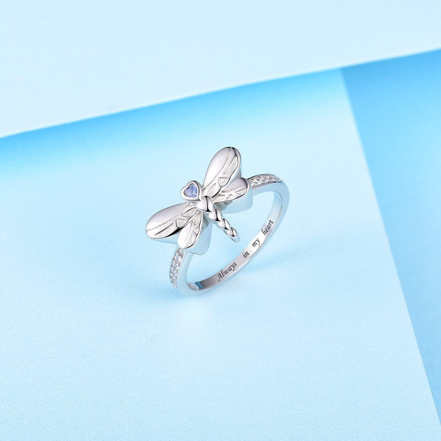 Sterling Silver Dragonfly Urn Ring Always in My Heart Women Ring Animal Memorial Keepsake Cremation Ash Jewelry for Loss of a Loved One - Image 2