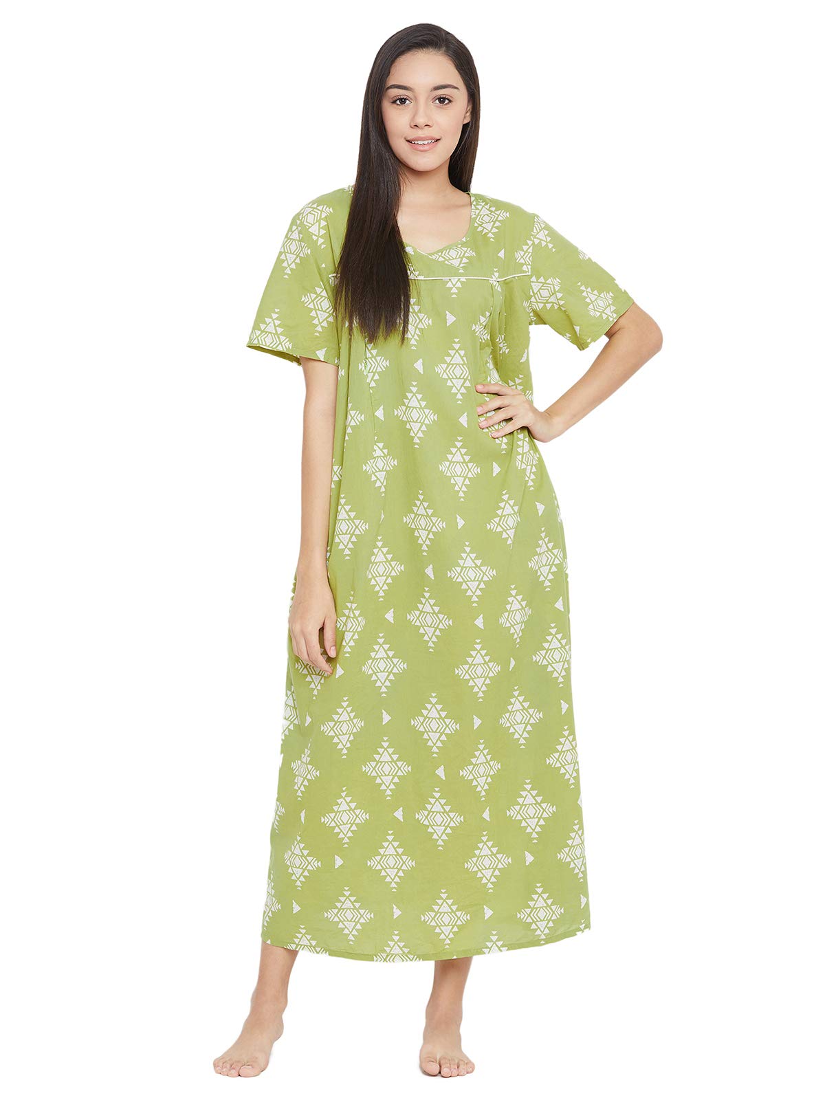 Women's Cotton Printed Maternity Long Night Dress-image-16