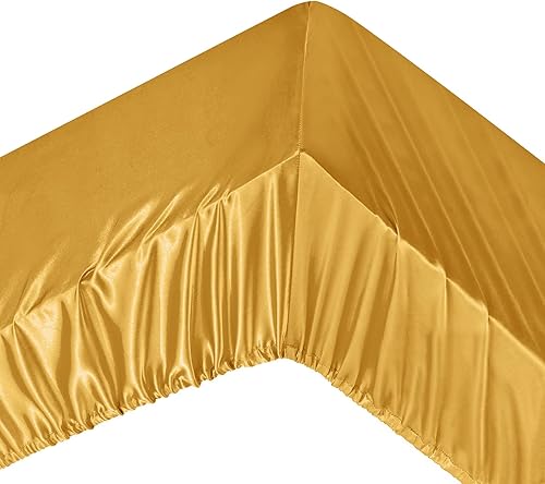 Miniatura 5 de Ersmak Juego de sábanas de satén de 7 piezas tamaño King, juego de sábanas de satén dorado sedoso de lujo con 1 sábana bajera de bolsillo profundo,