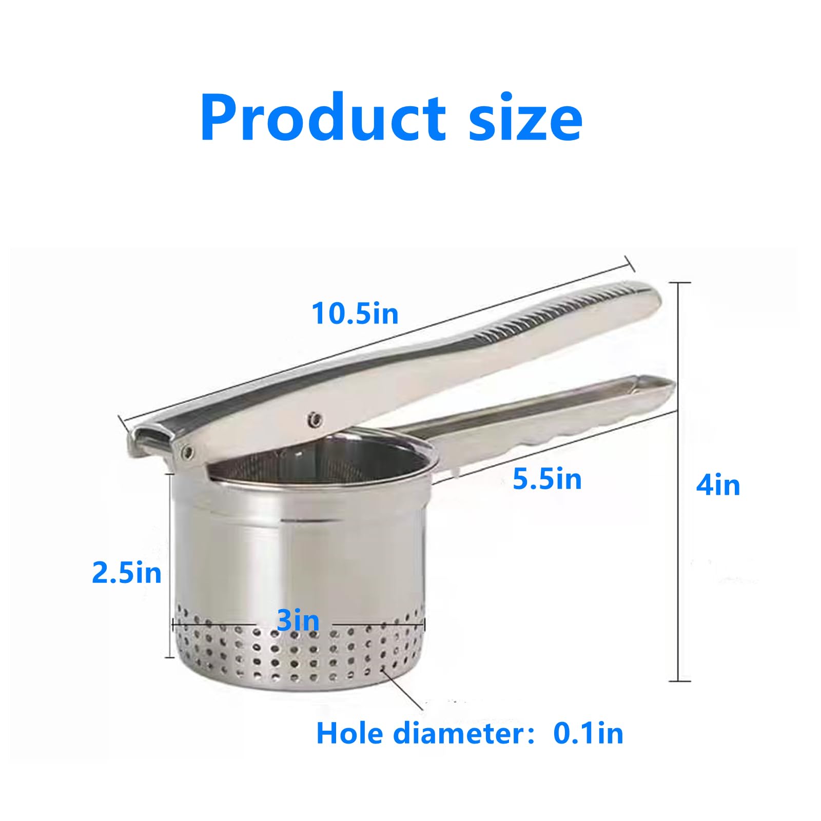 Heavy Duty Stainless Steel Potato Masher & Press - 10.5 Inch Kitchen Tool For Smooth Mashed Potatoes & Veggies