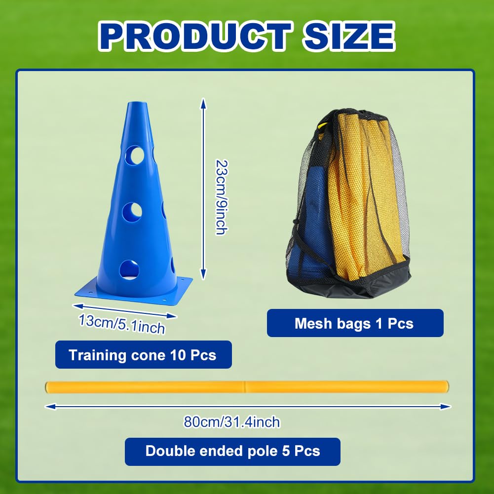 Agility Set Hunde Klein, Hunde Steckhürdenset, Einstellbare Trainingshürden, Hundeparcours Hindernisse, Kegel Hürden, 23 cm Höhe, 5 Stangen 80 cm Lang, Hundesport