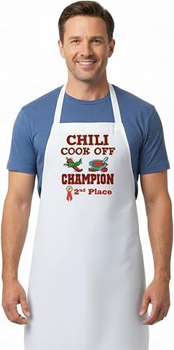 Delantales con peto blanco Second Place Chili Cook Off Champion, Blanco