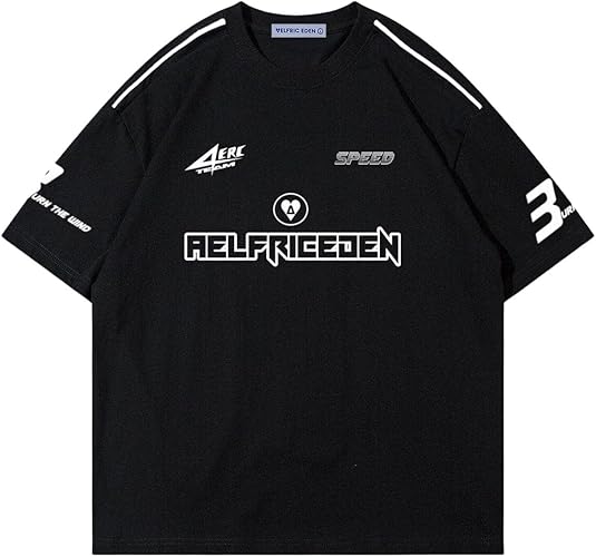 Aelfric Eden Mens Graphic Tees Vintage Racing Tees Oversized T Shirt Women Contrast Color Summer Tops