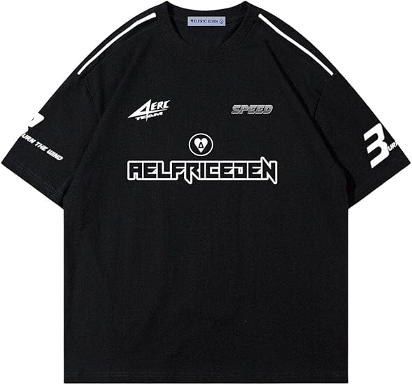 Aelfric Eden Mens Graphic Tees Vintage Racing Tees Oversized T Shirt Women Contrast Color Summer Tops
