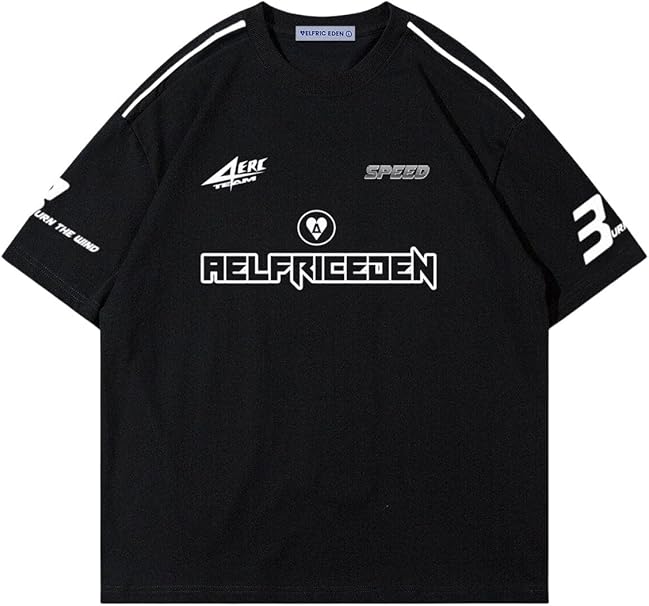 Aelfric Eden Mens Graphic Tees Vintage Racing Tees Oversized T Shirt Women Contrast Color Summer Tops