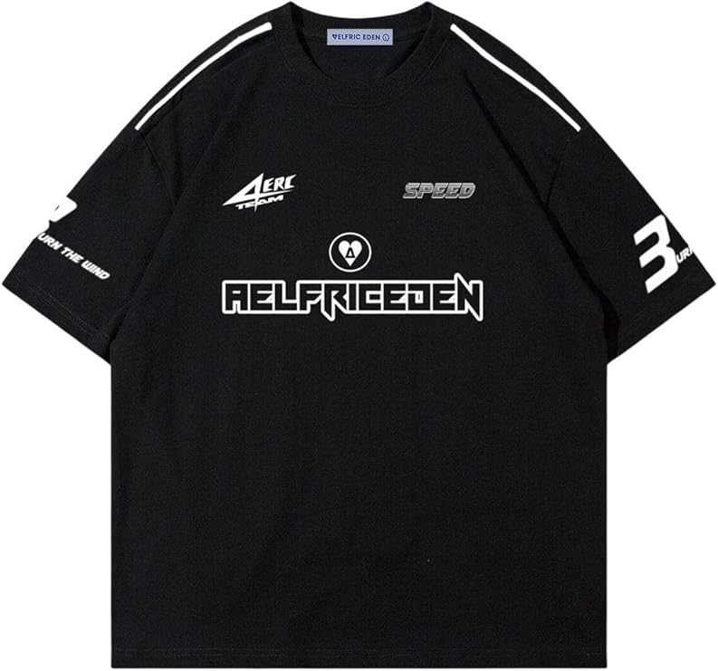 Aelfric Eden Mens Graphic Tees Vintage Racing Tees Oversized T Shirt Women Contrast Color Summer Tops