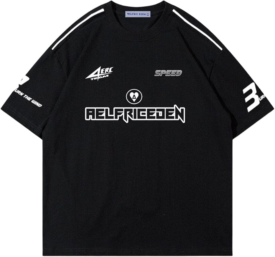 Aelfric Eden Mens Graphic Tees Vintage Racing Tees Oversized T Shirt Women Contrast Color Summer Tops