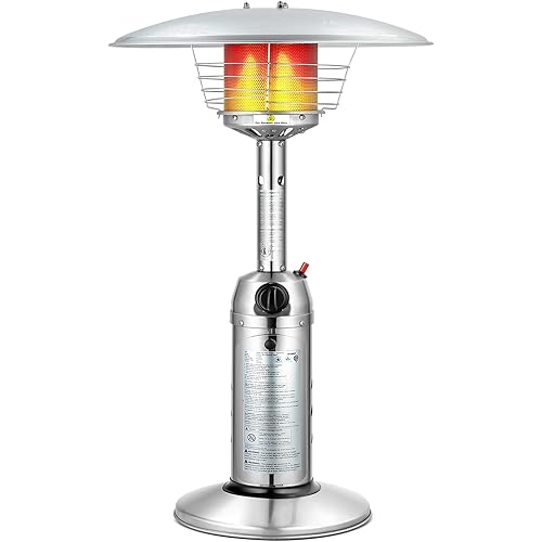 Tangkula Tabletop Propane Patio Heater, 11,000 BTU Portable Outdoor Heater W/ Adjustable Flame, Simple Ignition System, Tipping-Over Protection, Ideal for Courtyard, Garden, Patio Restaurant (Silver)