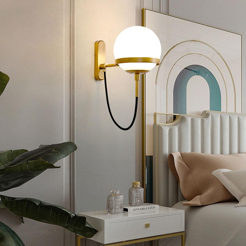 Genérico Lámpara de Pared de Vidrio Moderna con Globo de Vidrio Arte de Hierro Cepillado Apliques de Pared Bolas Acabado Rústico para Dormitorio Baño Vestidor Iluminación Luz de Pared