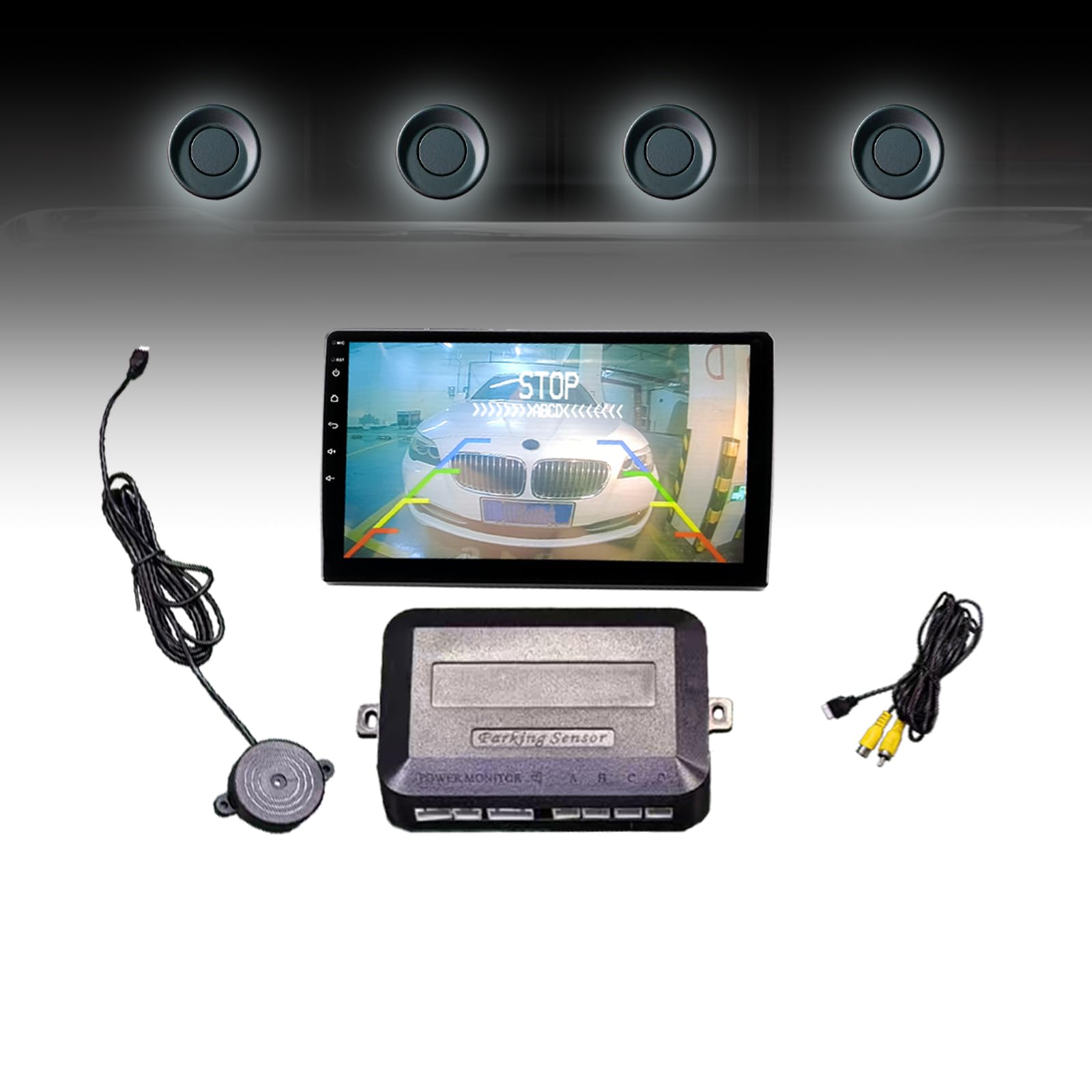 Parking Sensor Kit LCD - Displays Data on Original Screen, Easy Rear Installation, Compatible with CVBS Cameras (Not for AHD), 20 Probe Colors to Match Any Vehicle MatteBlack