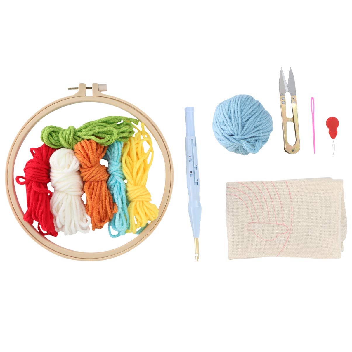 – Punch Needle Embroidery Kits Punch Needle Tool Threader Fabric Embroidery Hoop Yarn Rug Punch Needle Set for Beginners Kids Adults Small Rainbow