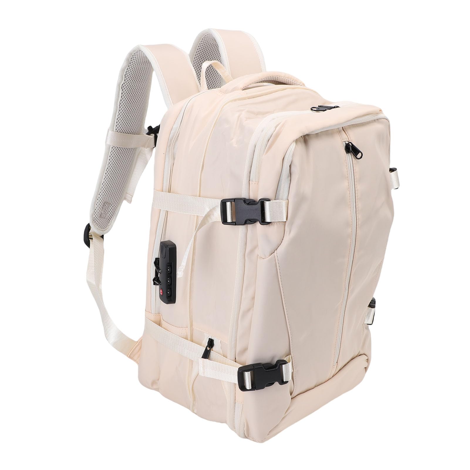 Alomejor Zaino a Compressione Sottovuoto Impermeabile Espandibile con Scomparto per Laptop per Viaggiatori D'affari, 36-55 Litri (Beige)