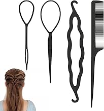 BLOOPIC ヘアアレンジスティック くるりんぱ スティック (4本セット) ヘアブレイディングキット まとめ髪スティック ヘアスタイリングツール 簡単ヘアアレンジ ィック ヘアコーム お団子ヘア 女性のヘアスタイリングツール (ブラック)