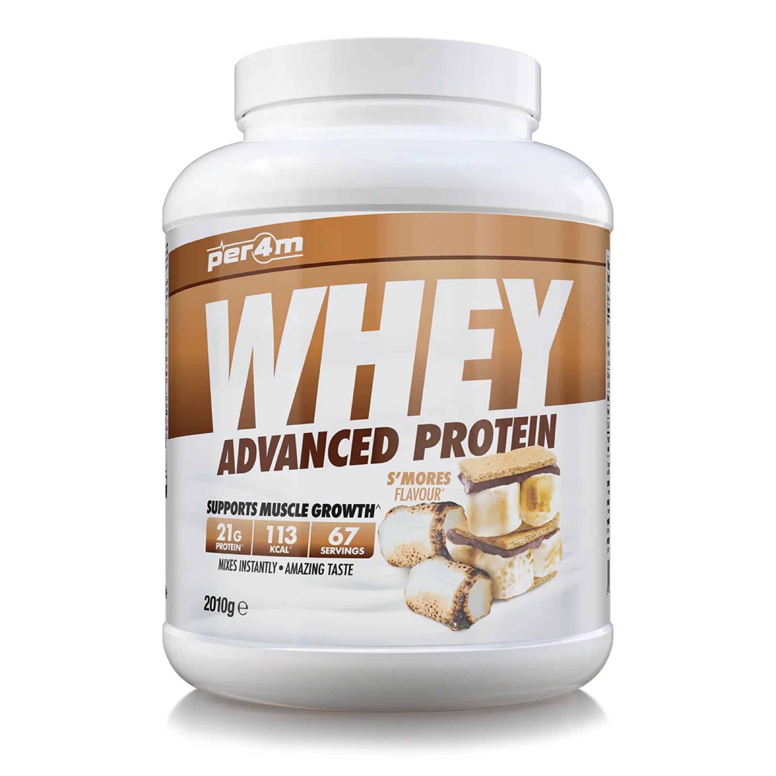 per4mWhey Protein Powder | High Protein Shake for Muscle Growth & Recovery | Low Sugar Gym Supplement | Sports Nutrition Drink + Amino Acids (2010g, S'Mores)