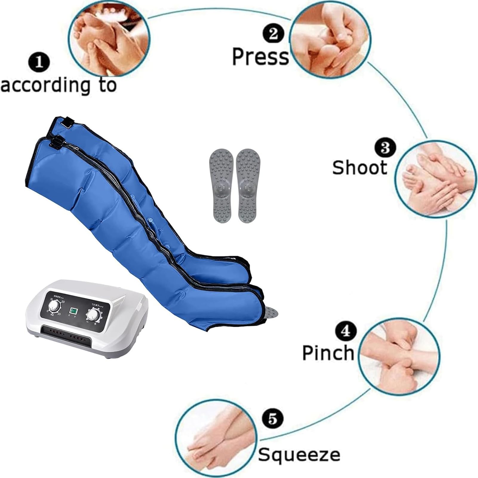 Generico Pressoterapia Professionale per Casa, 6 Camere Gambali Pressoterapia Linfodrenaggio Gambe Addome E Braccia, Massaggiatore per Rilassamento Total Body (Blue, XL 2 Legs + 2 Arms + Waist)