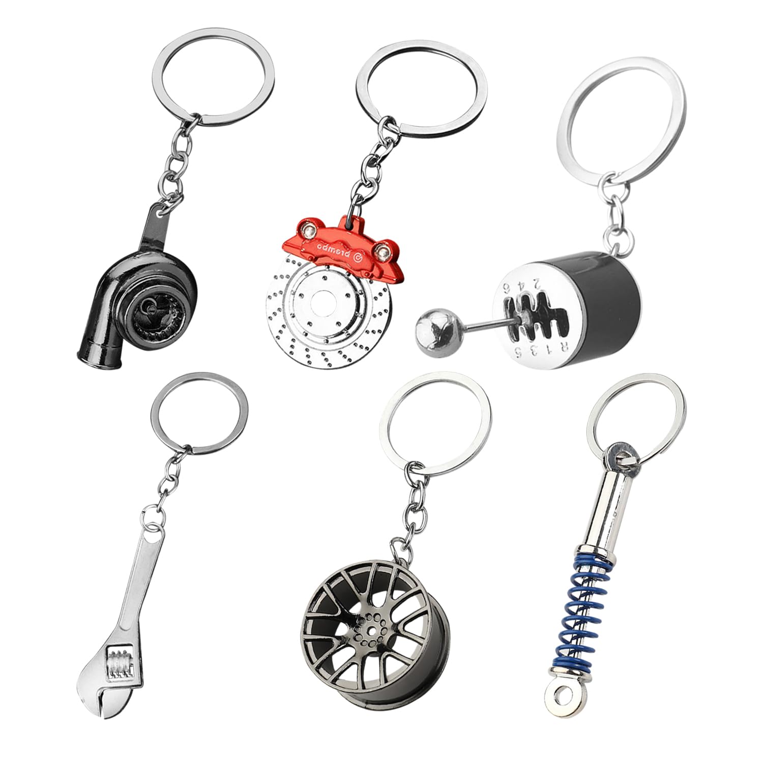 NyxSeat 6 llaveros de coche para hombre, accesorios de coche, regalos de coche, llantas, llaves, turbinas, discos de freno, regalos para amantes de los coches, multicolor, Talla única