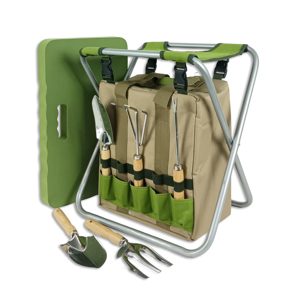 Garden Bags Plus 5 Attrezzi e Giardinaggio Inginocchiatoio Pieghevole Giardiniere Sgabello con Borsa Isolante