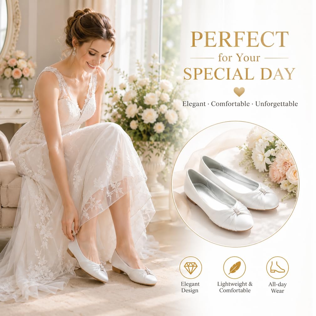 Ballerine per Donne, Scarpe Piatte Punta Rotonda a Enfiler Strass Scarpe da Matrimonio