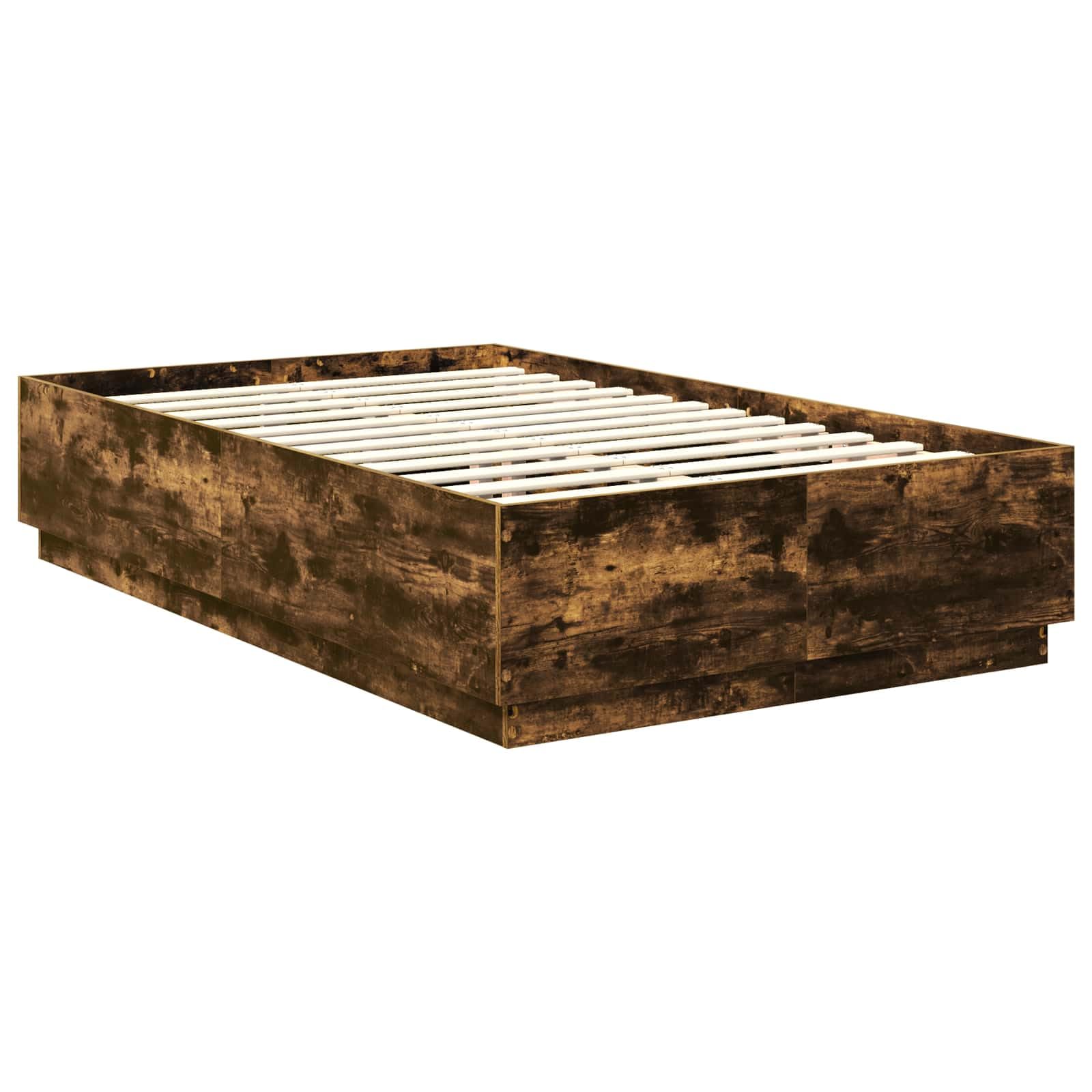Telaio per letto in legno di rovere affumicato, 120 x 190 cm, con testiera regolabile, illuminazione a LED, porta USB, moderno set di mobili per camera da letto, durevole