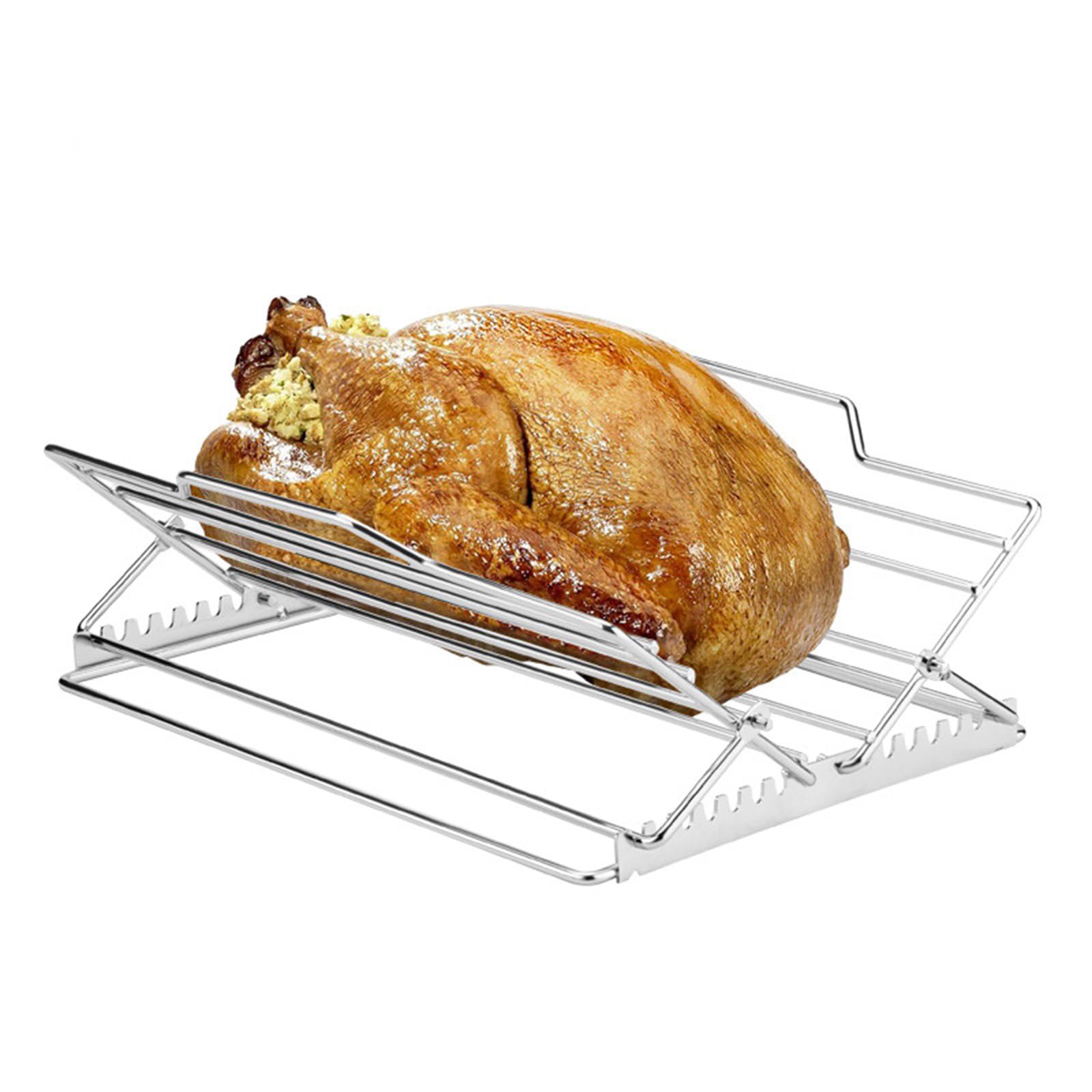 Składany stojak do pieczenia ze stali nierdzewnej dla dużych indyków i kurczaków – wszechstronny stojak na piekarnik i grill, idealny do grillowania i gotowania na świeżym powietrzu