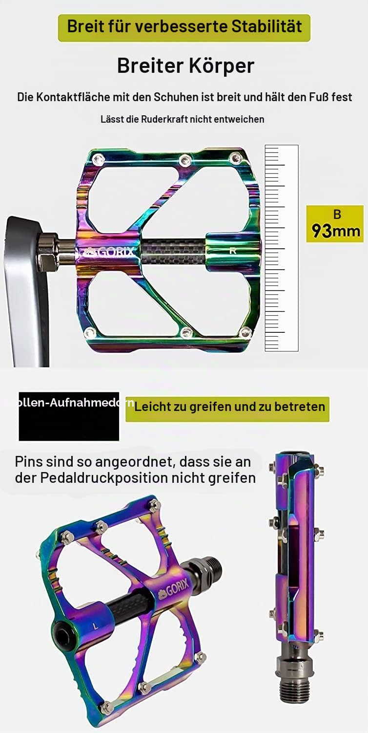 GORIX Bike Flat Pedals Oil Slick Wide CNC Leichtgewicht mit rutschfestem Pin Spike Road Mountain MTB Fahrrad (GX-FX61)