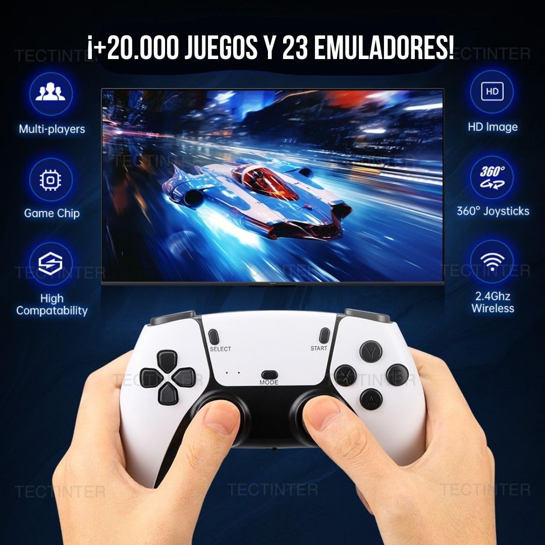 Consola Retro Plus Pro 2026 Incluye 2 Fundas Color para los Mandos | 23 Plataformas y Miles de Videojuegos | 2 Gamepads Blancos Wireless | Videoconsola Arcade Juegos Clásicos Pincho Stick HDMI TV Tele