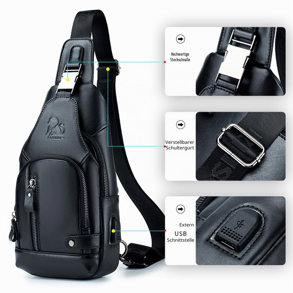 pundarika brusttasche herren leder klein sling bag,männertasche Echtes Leder crossbody umhängetasche herren,tasche schultertasch multifunktional,Verstellbarer Schultergurt