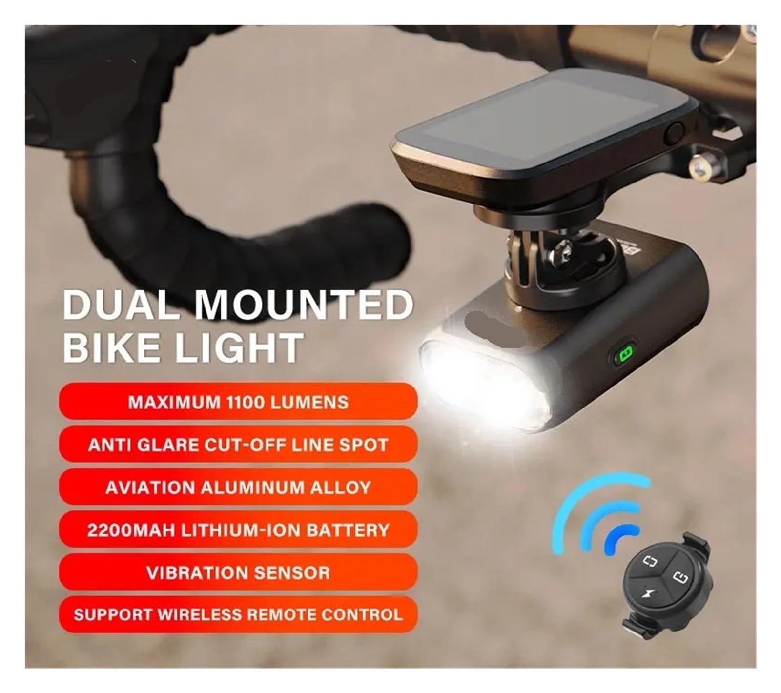 1 Ensemble d'éclairage de vélo BL900 à Double Montage 1100LM