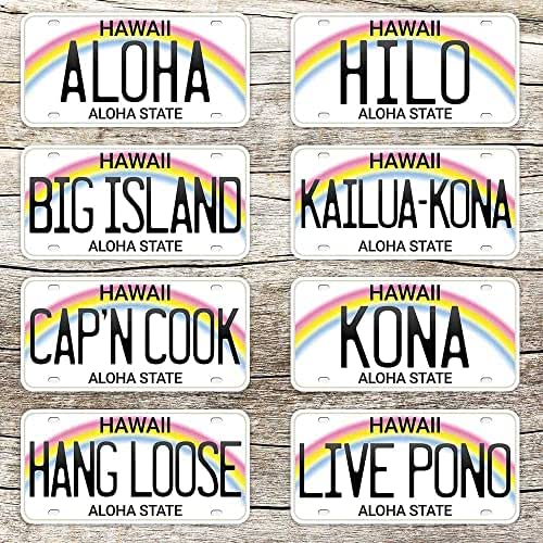 Hawaii Bumper Stickers for Car with 8 Hawaiian Cities & Phrases, Rainbow License