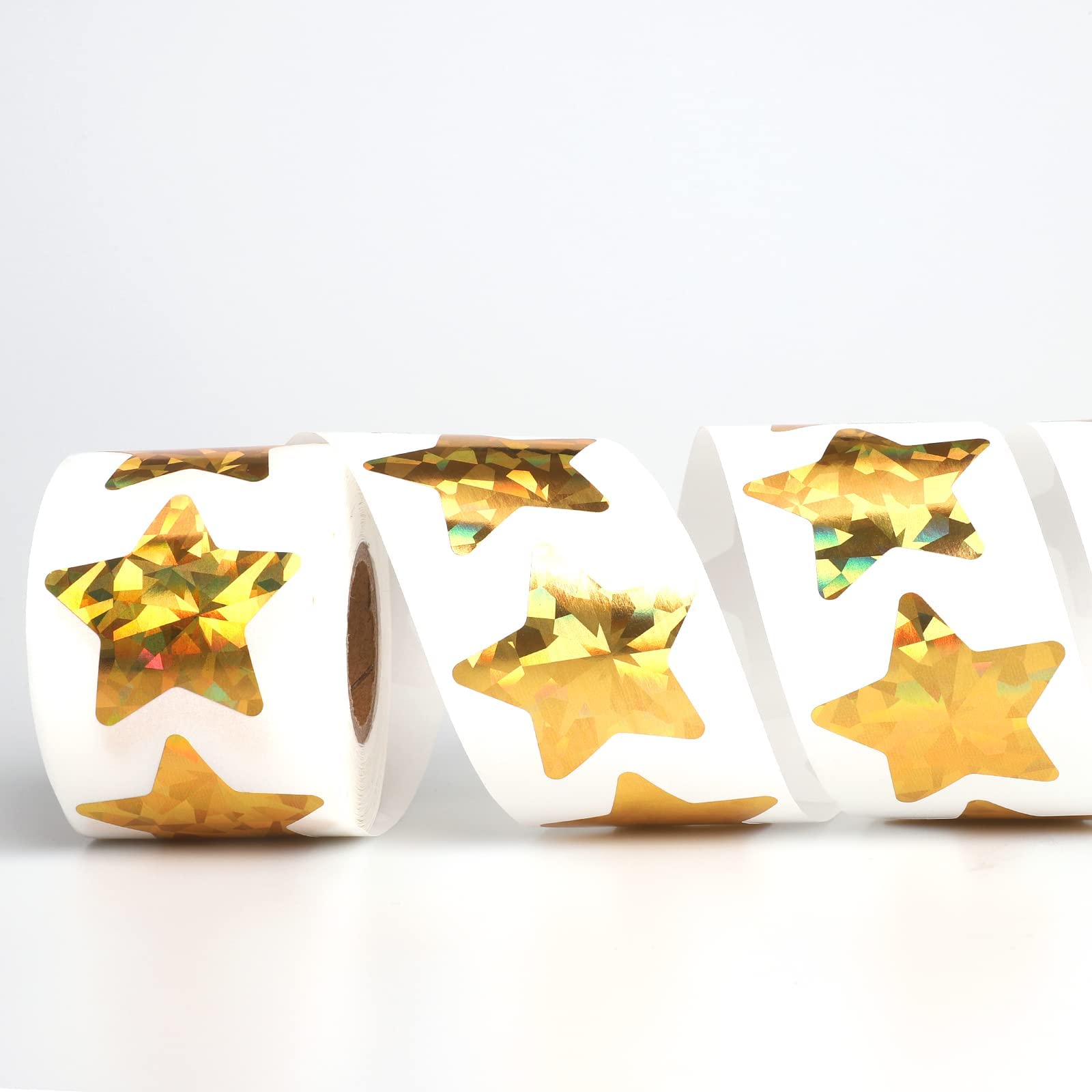 1.5" Large Holographic Gold Star Stickers for Kids Reward 500 Pcs Foil Star Metallic Stickers Roll for Behavior Chart Student Planner and School Classroom Teacher Supplies - Image 2