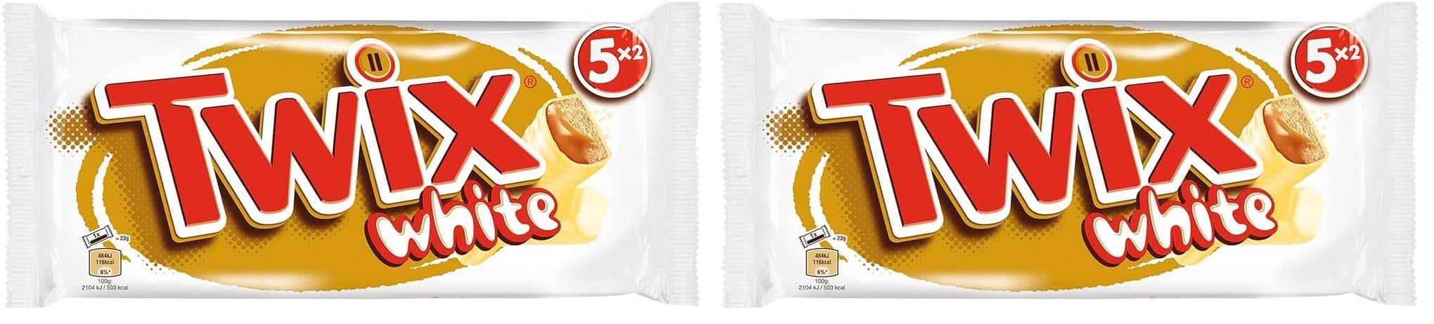 Twix White Schokoriegel; Karamell, Keks, Weiße Schokolade; Schokoladen-Multipack; 5 Riegel (5 x 46 g) (Packung mit 2)