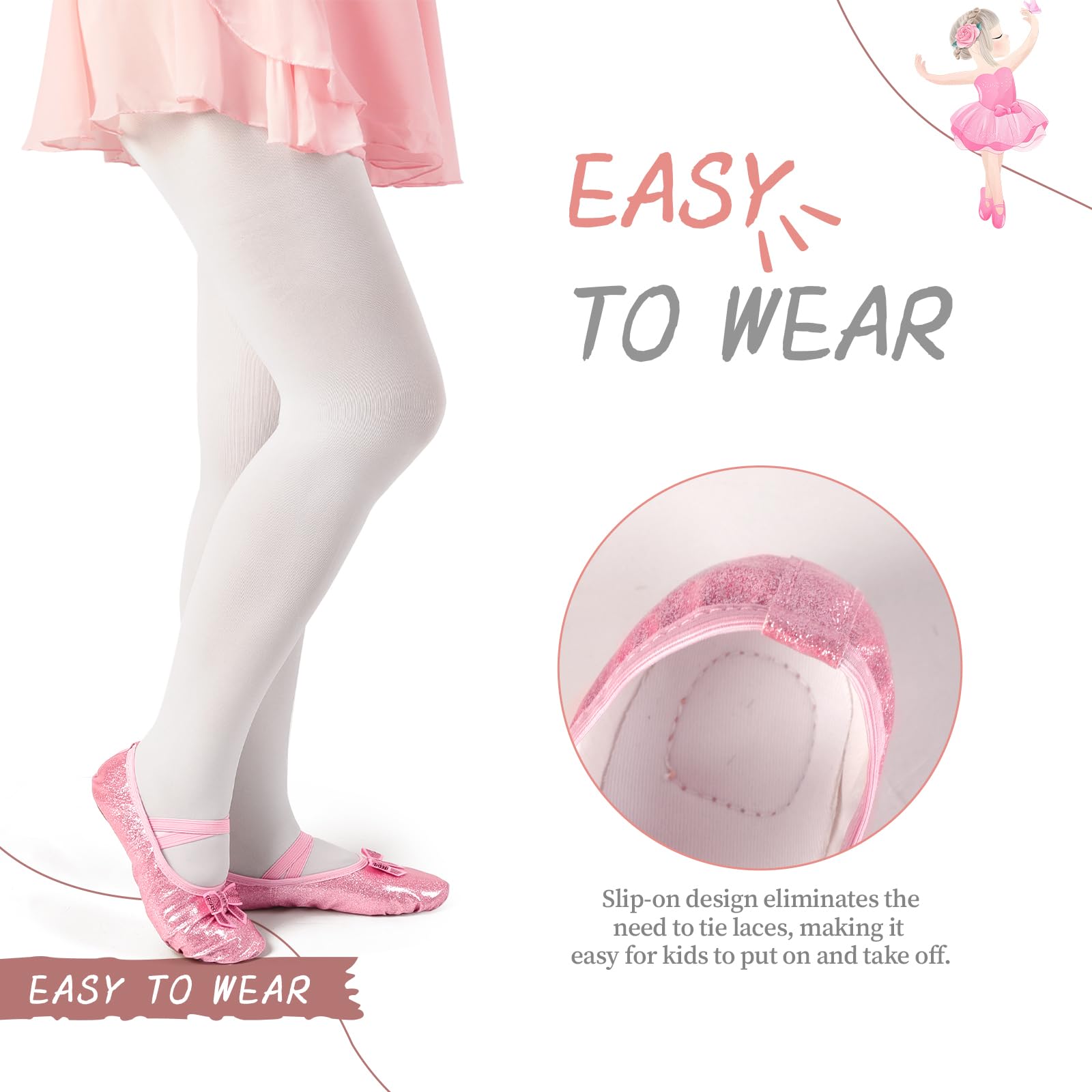 Zapatos de ballet para niñas, niños pequeños, diseño brillante con un bonito arco dividido, zapatos de baile para la práctica de baile, ballet, espectáculos en el escenario, gimnasia