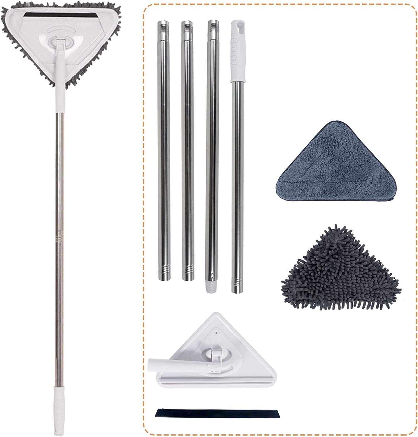 75 Inches Long Handle Microfiber Dust Mop Calyrex Cleaner for Cleaning Wall, Ceiling Washer and Baseboard Duster with Adjustable Extended Pole and 2 Removable Washable Head Pads-image-13
