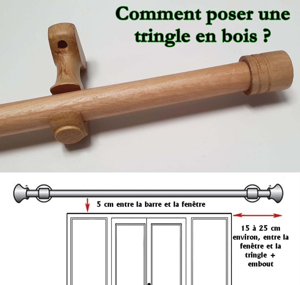 MadeInNature Tringle à Rideaux en Bois, diamètre Ø 28 mm, Kit Tringle à Rideaux Complet Avec Embouts et Supports, Longueur et Couleurs au Choix (Naturel, Embout Bouchon, Longueur 2.00 m)