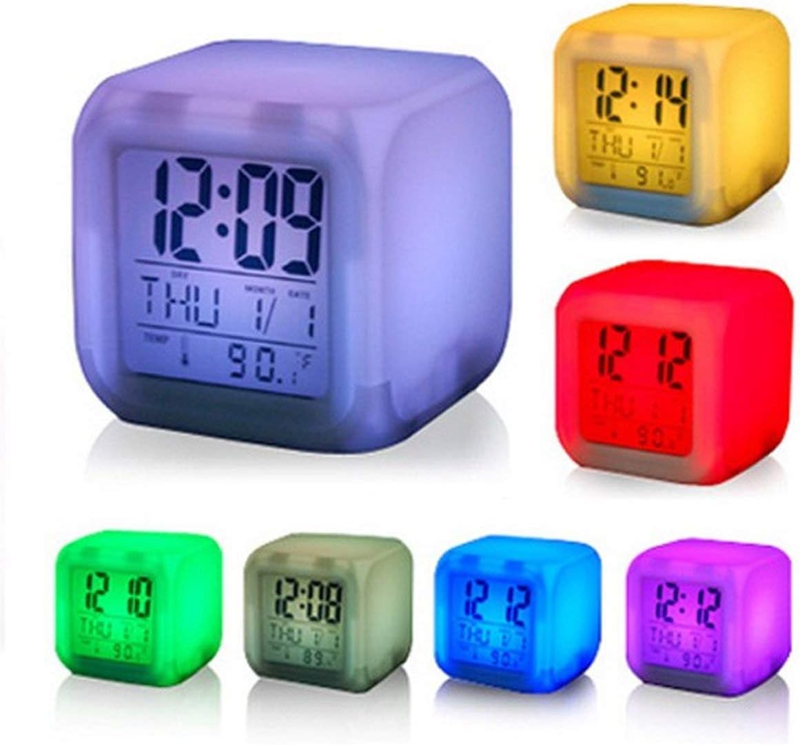 RK enterprise Plastic 7 Colour Changing LED Digital Alarm Clock with Date, Time, Temperature (Multicolour, 8 x 8 cm)