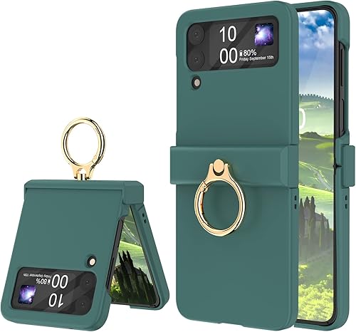 Miniatura 6 de Funda compatible con Galaxy Z Flip 4 con protección de bisagra y soporte de anillo, funda protectora delgada y fina para Samsung Z Flip 4 5G (negro)