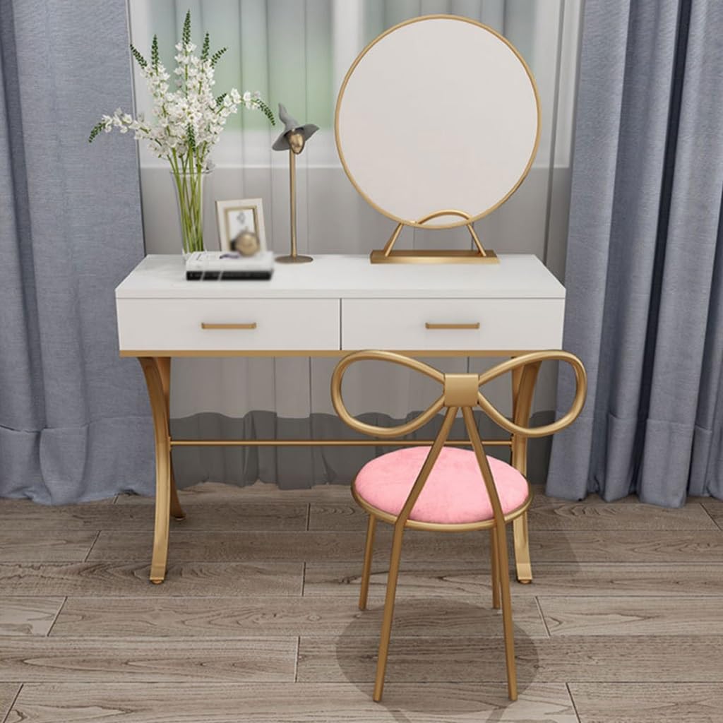 AOTPA Kosmetikspiegel mit Lichtern und Tischset Nordischer Leichter Luxus-Frisiertisch, Moderne Frisiertischkombination, Frisiertisch for zu Hause for Mädchen Teenie-Waschtisch mit Spiegel und Hocker