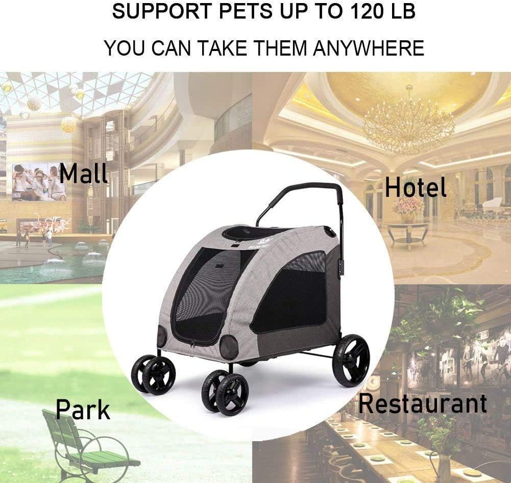 Petbobi Dog Stroller for Large Pet Jogger Stroller for 2 Dogs Breathable Animal Stroller with 4 Wheel and Storage Space Pet Can Easily Walk In/Out Travel up to 120 lbs : Pet Supplies