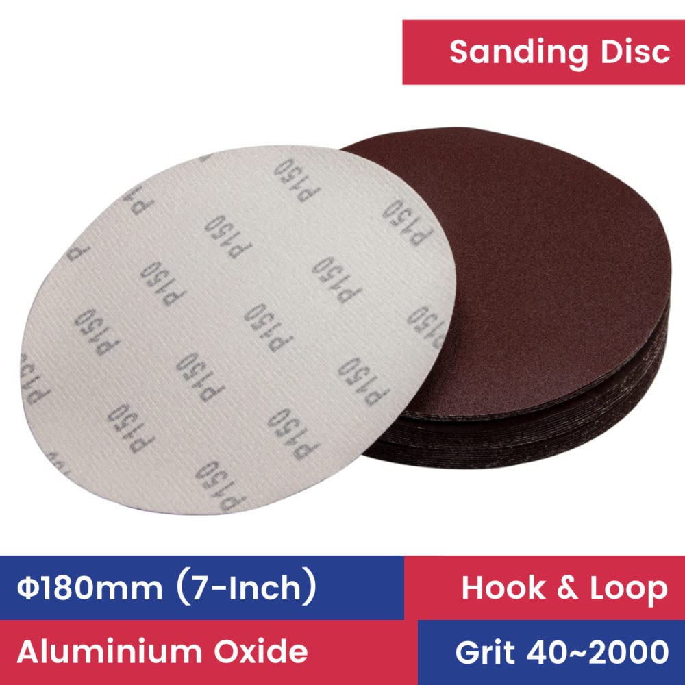 25 discos de lija de 180 mm (7 pulgadas) de óxido de aluminio, papel de lija en seco, grano de velcro 40~2000,40, grueso