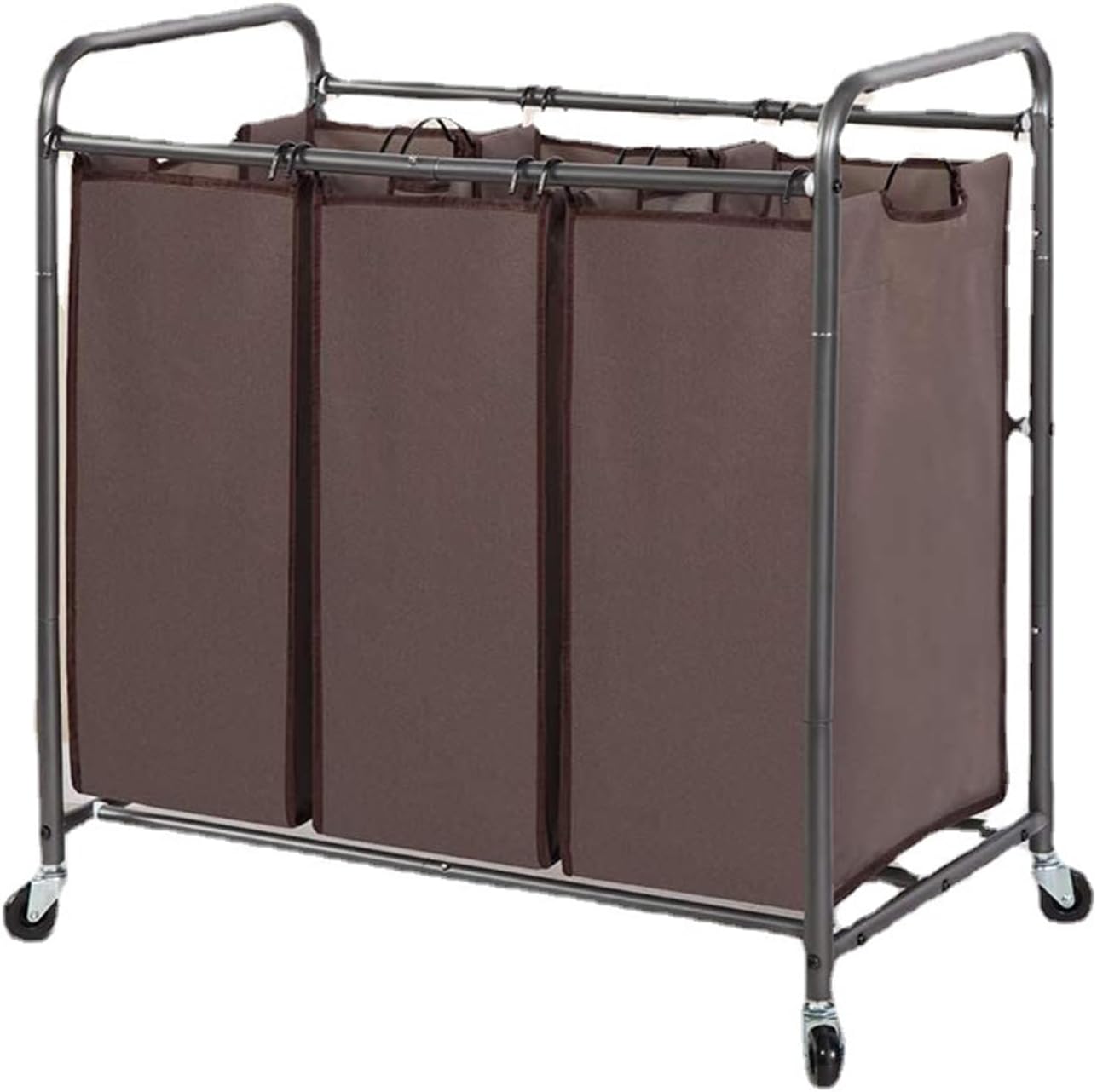Shelf 3 Section Laundry Sorter 3 Bag Laundry Hamper Cart With Heavy Duty Rolling