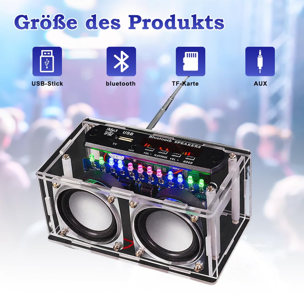 Juego de construcción de soldadura electrónica, juego de altavoces Bluetooth con radio FM y grabación de voz, reproductor de música con mando a distancia y luz LED para aprender a soldar, kit de