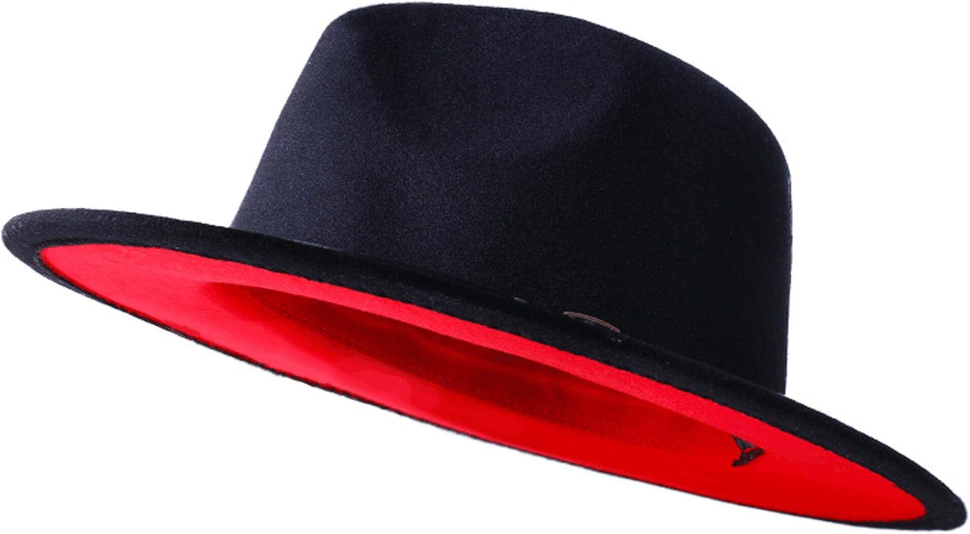 SAJUZENEric Carl QIUBOSS Trend Red Black Patchwork Wool Felt Jazz Fedora Hat Casual Men Women Leather Band Wide Brim Felt Hat