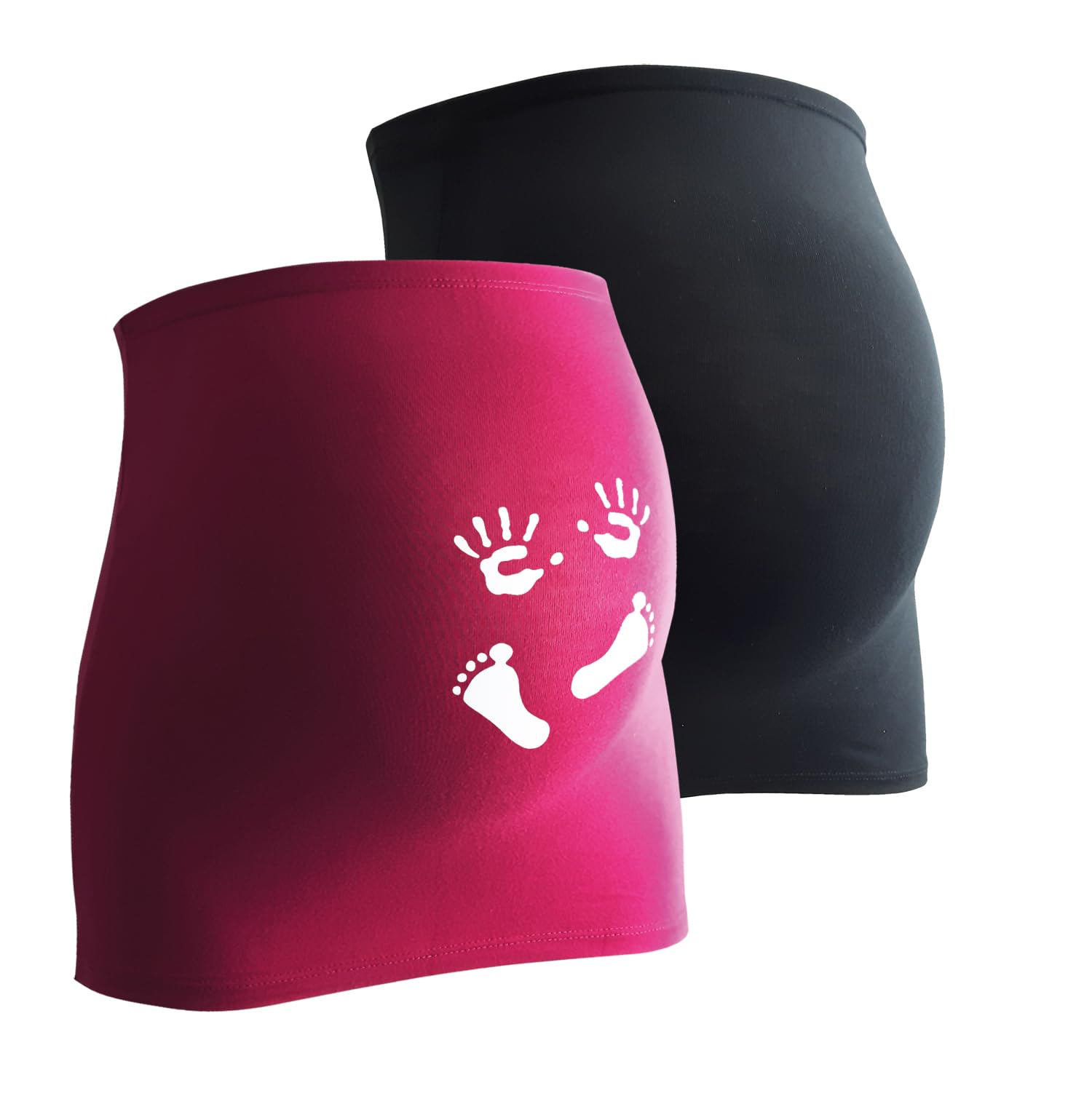 Mamaband Schwangerschaft Bauchband für die Babykugel im Doppelpack 1xUni 1xPrint – Rückenwärmer und Shirtverlängerung für Schwangere – Elastische Umstandsmode