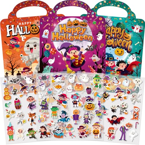Kalysky 3 Pack Halloween Reusable Sticker Books for Toddlers 2-4 | 3D Puffy Sticker Book for Kids Ages 3-5, Halloween Stickers for Kids, Halloween Gifts & Toys for Toddlers - image 1