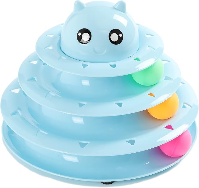 Vealind Cat Toys Interactive Fun Roller Exerciser 3 Level Tower Ball Toy Kitten Teaser Toy with Colorful Balls