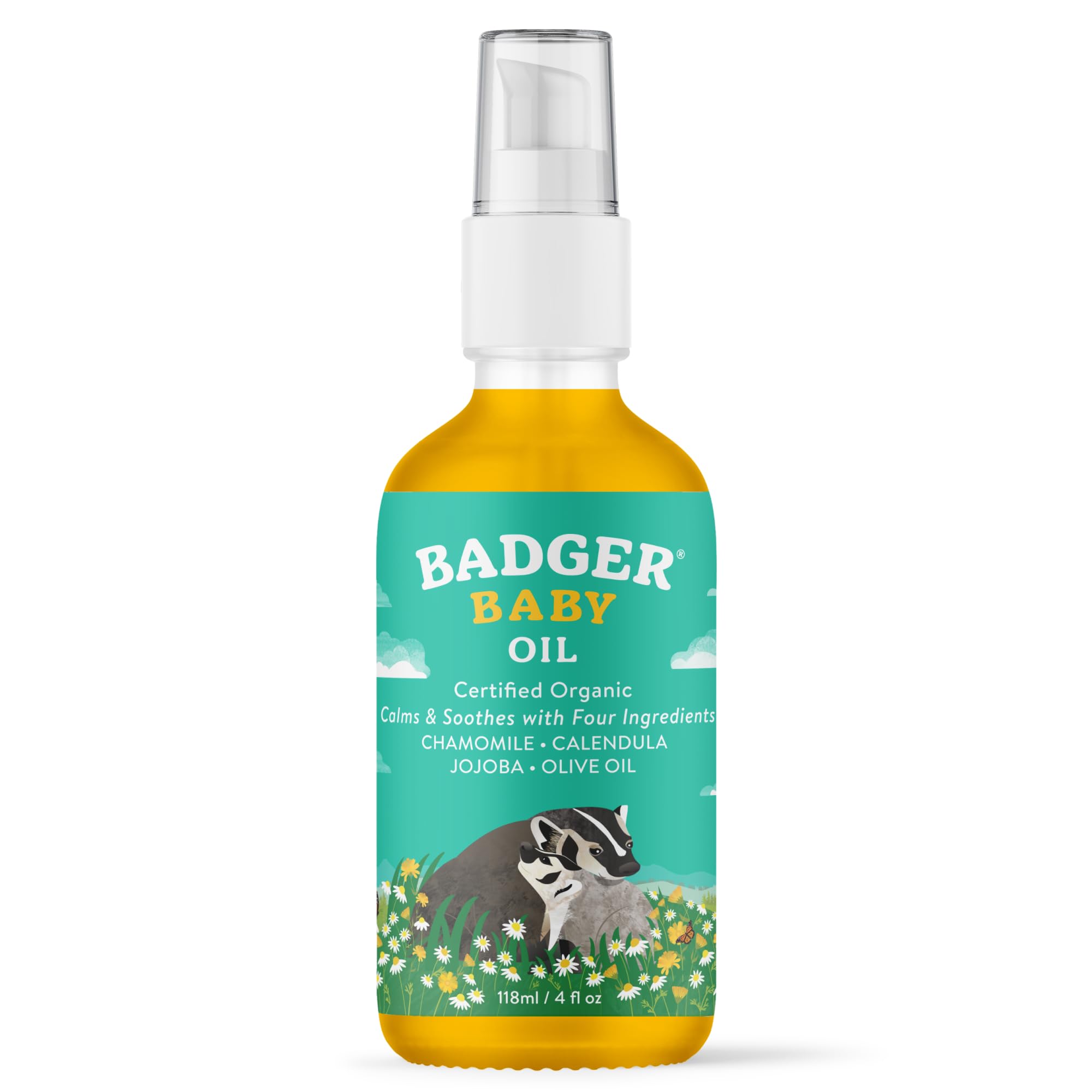 Badger Company, Aceite Calmante de bebé, manzanilla y caléndula, 4 fl oz (118 ml)