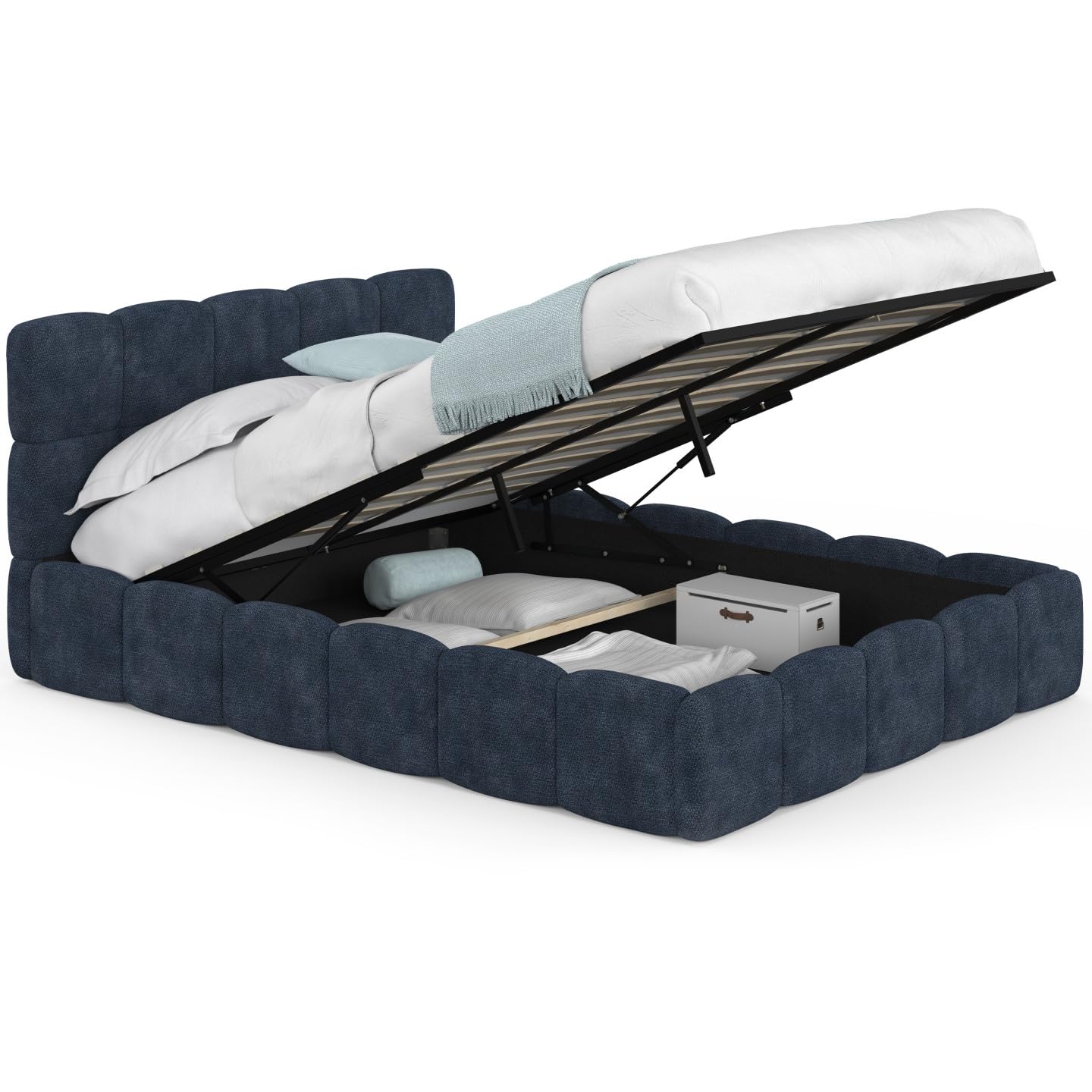 IDMarket - Lit Coffre Double Nuage 140 cm Bleu