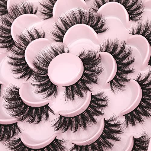 wiwoseo False Eyelashes Natural Fluffy Wispy Faux Mink Lashes 3D Effect 20MM Fake Eyelashes 10 Pairs Pack