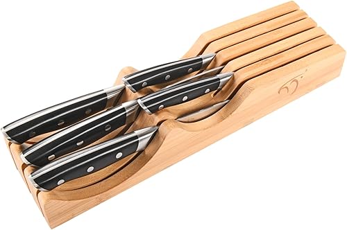 Miniatura 9 de NANFANG BROTHERS Juego de cuchillos de cocina, 6 piezas de bloques de cuchillos de damasco con cuchillos de bambú, organizador de cajón, perfecto