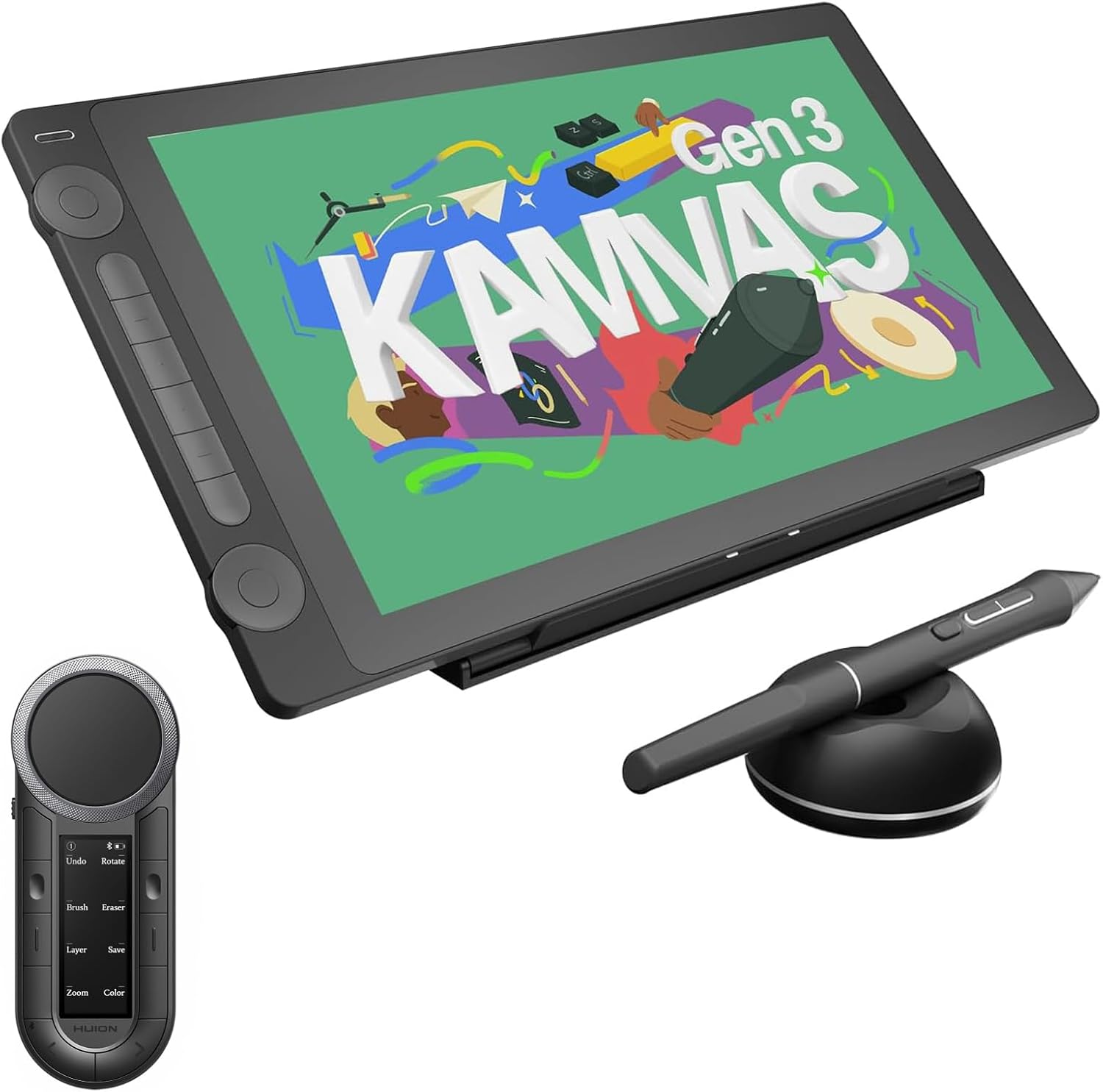HUION KAMVAS 16 (Gen 3) Drawing Tablet with Screen, 15.8 inch 2.5K QHD Art Tablet with Full Laminated Anti-Sparkle Glass, 99% sRGB, 16384 Pressure, Keydial Remote Keypad,Dual Dial for Mac, PC, Android